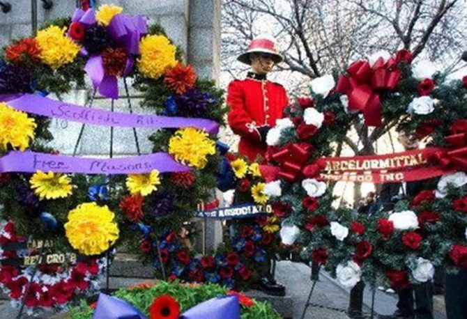 Anthony Armstrong is pictured here at a 2010 Remembrance Day ceremony at Hamilton's Gore Park cenotaph 