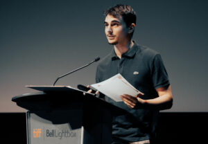 Best Male Performance winner Nick Smoljanovic on stage at the 2023 TFS Film Fest